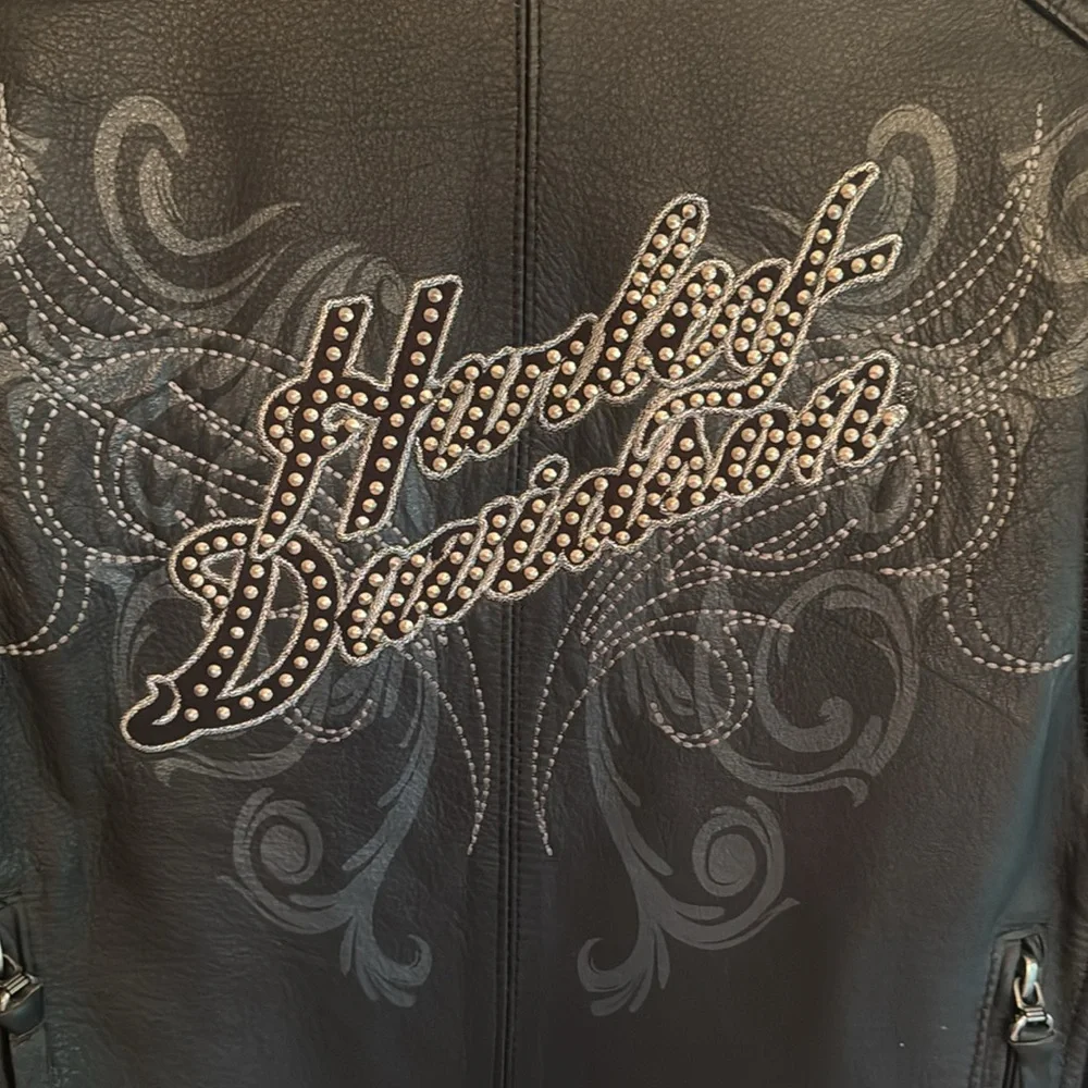 Harley-Davidson Women's Embroidered detailed with studs Black Leather Jacket - Picture 2 of 6